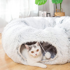 Luckitty warm fluffy tunnel bed in circle setup, cozy hideaway for play and nap.