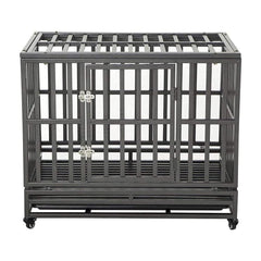 LUCKUP 38-Inch dog cage front view, sturdy steel frame for large dogs.