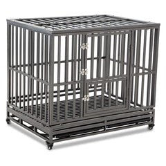 LUCKUP 42-inch heavy duty dog cage front view with secure doors for containment