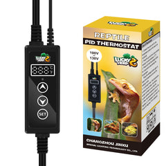 LUCKY HERP dimming thermostat with LED screen for precise reptile temperature control.