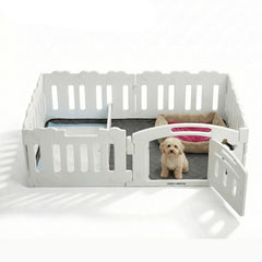 LUCKY MUFFIN dog playpen assembly demonstrates tool-free setup for quick use.