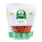 Lucky Premium Treats sweet potato straws packaging shows all-natural ingredients
