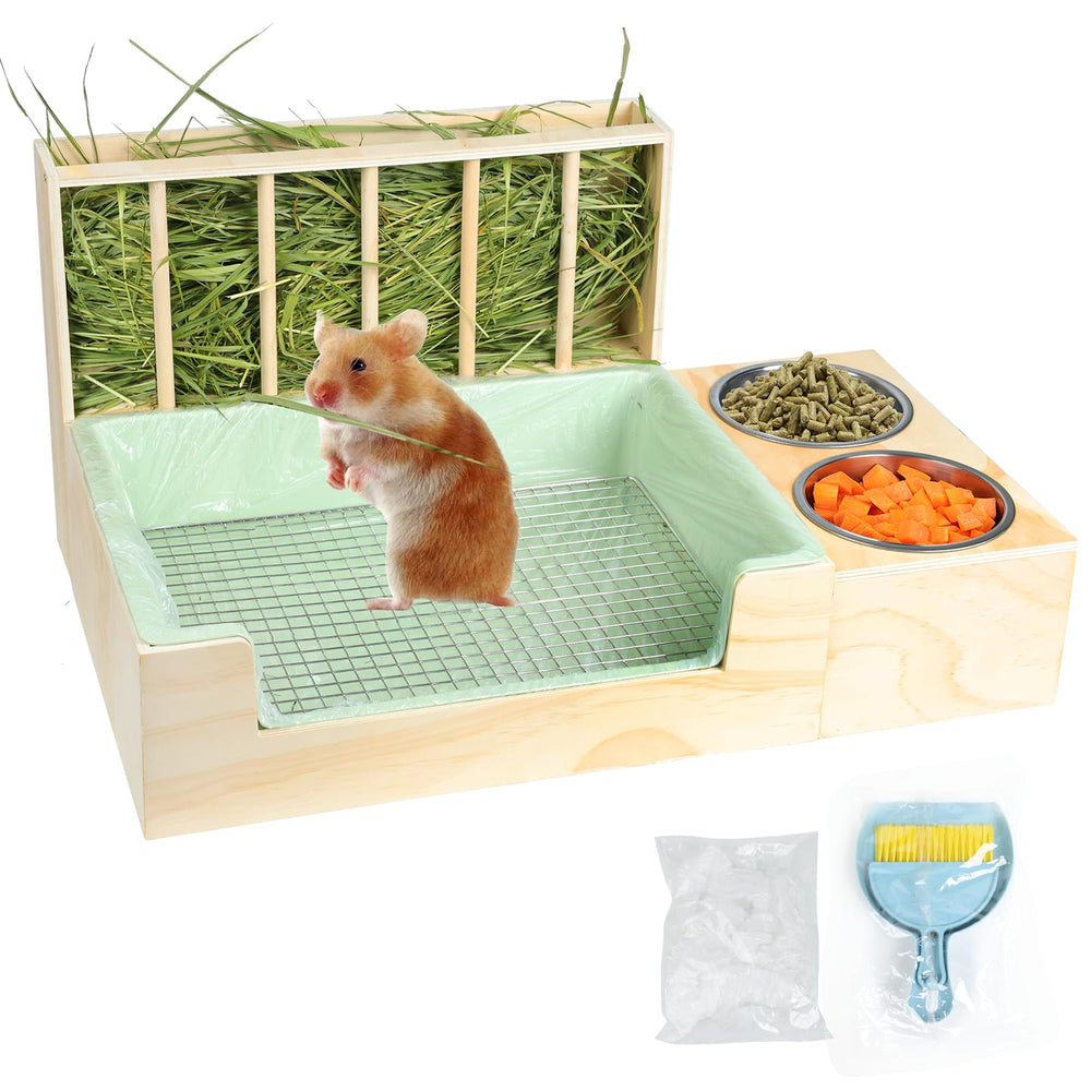 LUCKYBOPAN 3-in-1 steel grids rabbit litter box with waste separation for a cleaner cage