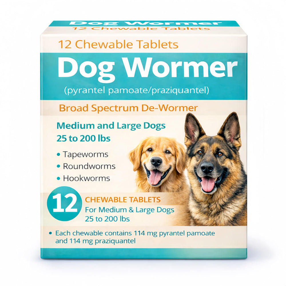 Luckyond chewable tablet packaging shown for convenient at-home de-wormer dosing.
