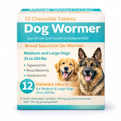 Luckyond chewable tablet packaging shown for convenient at-home de-wormer dosing.