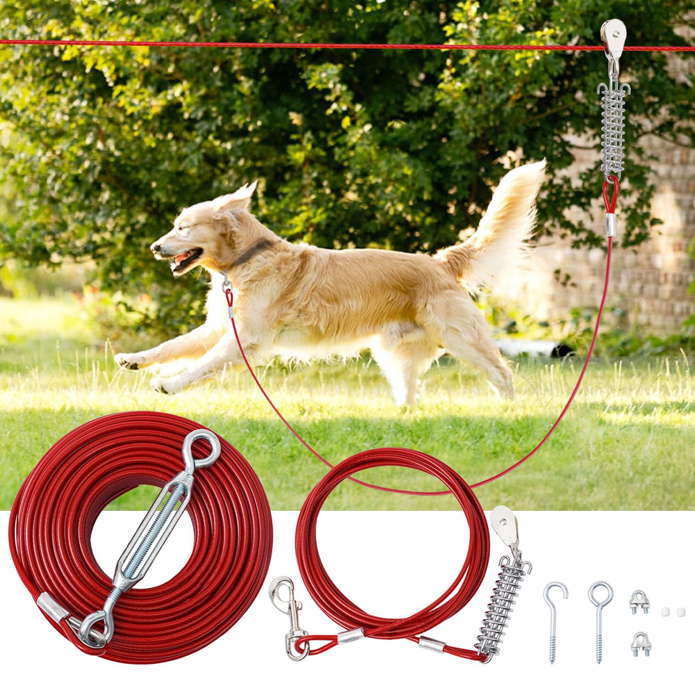 LUFFWELL 50ft dog runner main cable in action for large dogs at play