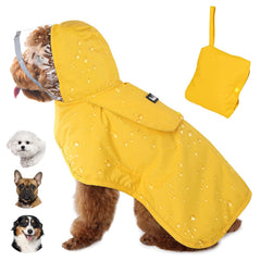 Lukovee dog raincoat with clear hood for unobstructed visibility.