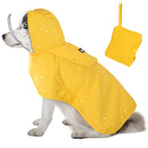 Lukovee dog raincoat waterproof yellow, front view, keeps your pet dry during walks.