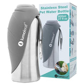 LumoLeaf portable dog water bottle 27oz with grey side view for outdoor walks.