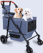 LUODIER navy blue dog stroller folded for compact storage and portability