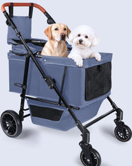 LUODIER navy blue dog stroller folded for compact storage and portability