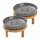 Lusifaco shallow elevated cat bowls on bamboo stand for stable mealtime.