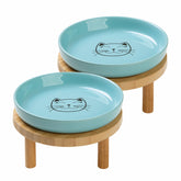 Lusifaco shallow elevated cat bowls blue for comfortable indoor meals.