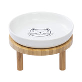 Lusifaco shallow elevated cat bowls on a bamboo stand for whisker-friendly meals