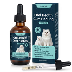LuxeVib cat oral health bottle 60ml showing natural gum support.