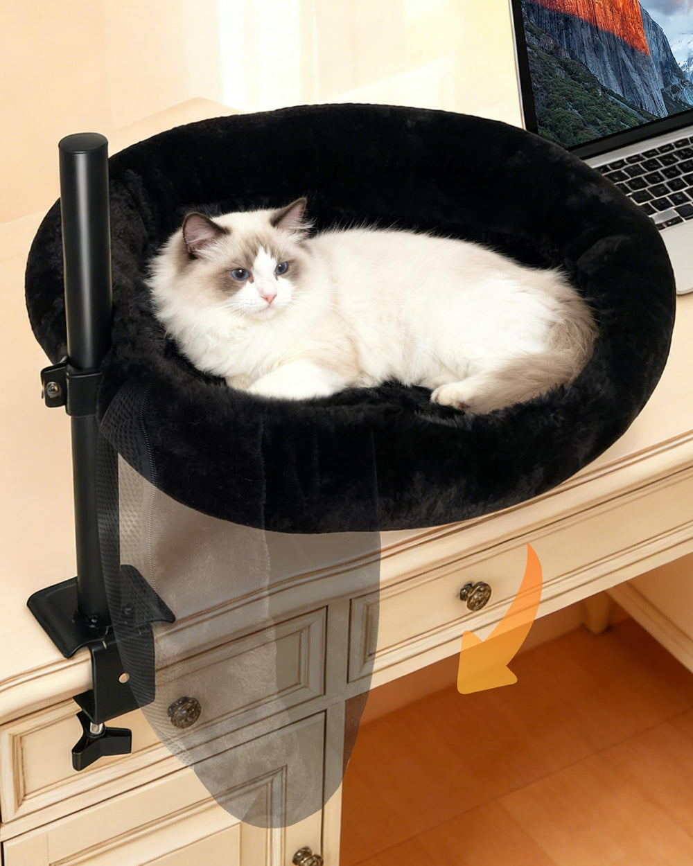 L&W BROS cat desk bed folded flat for space-saving setup