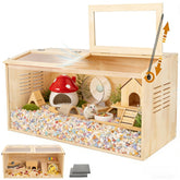 LWYMX wooden hamster cage with a top-open design for easy access.