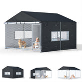 LYBOSH outdoor kennel cover front view shields dogs from rain and wind