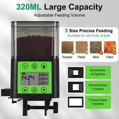 Lychee automatic fish feeder dry-food-bin enables easy food monitoring.