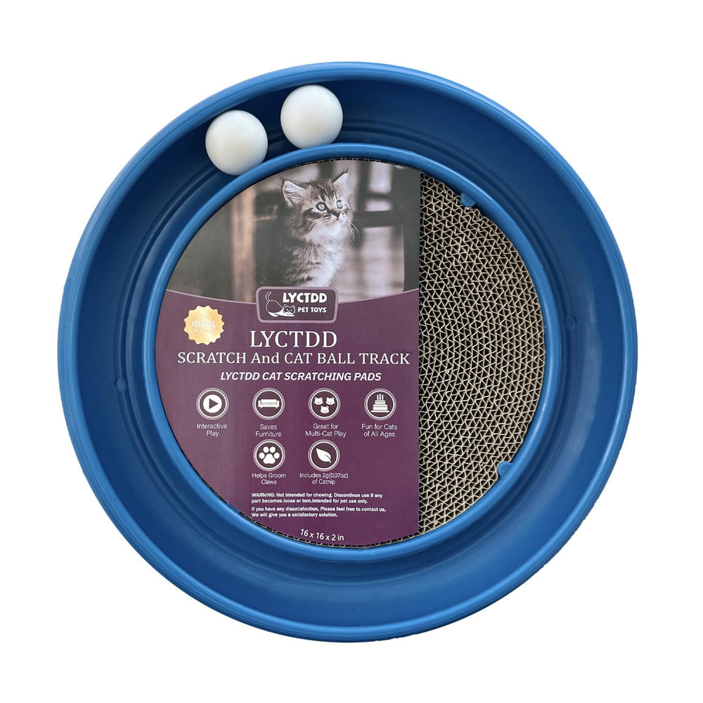 LYCTDD interactive cat ball track in blue closeup, engaging indoor cats during play