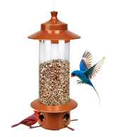 LYKENTOR squirrel-proof feeder hanging outdoors deters squirrels while letting small birds feed.
