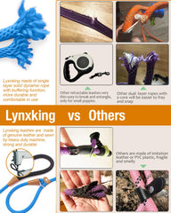 Lynxking braided rope leash with leather knots for durable training sessions.