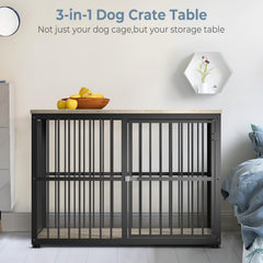 Lyromix 43'' dog crate end table front view demonstrates easy access with three doors.