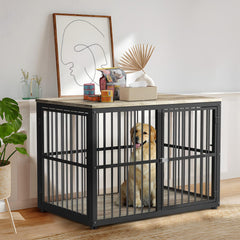 Lyromix 43'' dog crate end table left view highlights sturdy build for long-lasting pet comfort.