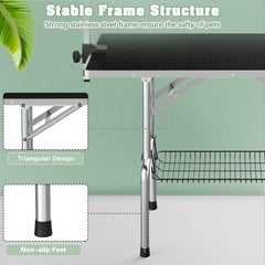 Lyromix metal mesh tray storage keeps grooming tools organized within reach.
