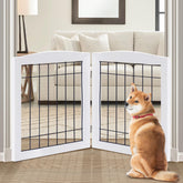 LZRS 2-panel wood dog gate front view, solid construction with chew-resistant steel for interiors
