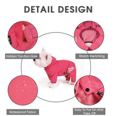 Mabawa raincoat with leash hole enables easy attachment for secure walking in rain.