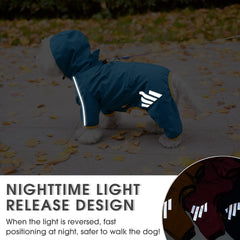 Mabawa waterproof raincoat showing back leash hole for quick attachment.
