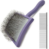 MABCM slicker with ergonomic wooden handle in purple for comfortable grooming