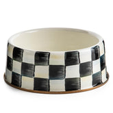 MACKENZIE-CHILDS pet bowl front view highlights durable enamel and Courtly Check charm.