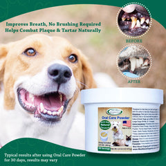 Powder sprinkled over pet food to freshen breath.