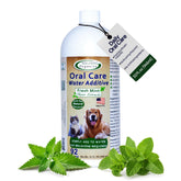 Mad About Organics water additive bottle with mint formula for fresher pet breath.