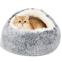 MADDEMCUTE calming cave bed with hooded cover for small pets, cozy privacy