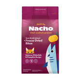 Made by Nacho dry cat kibble bag featuring sustainably caught salmon for strong muscles.