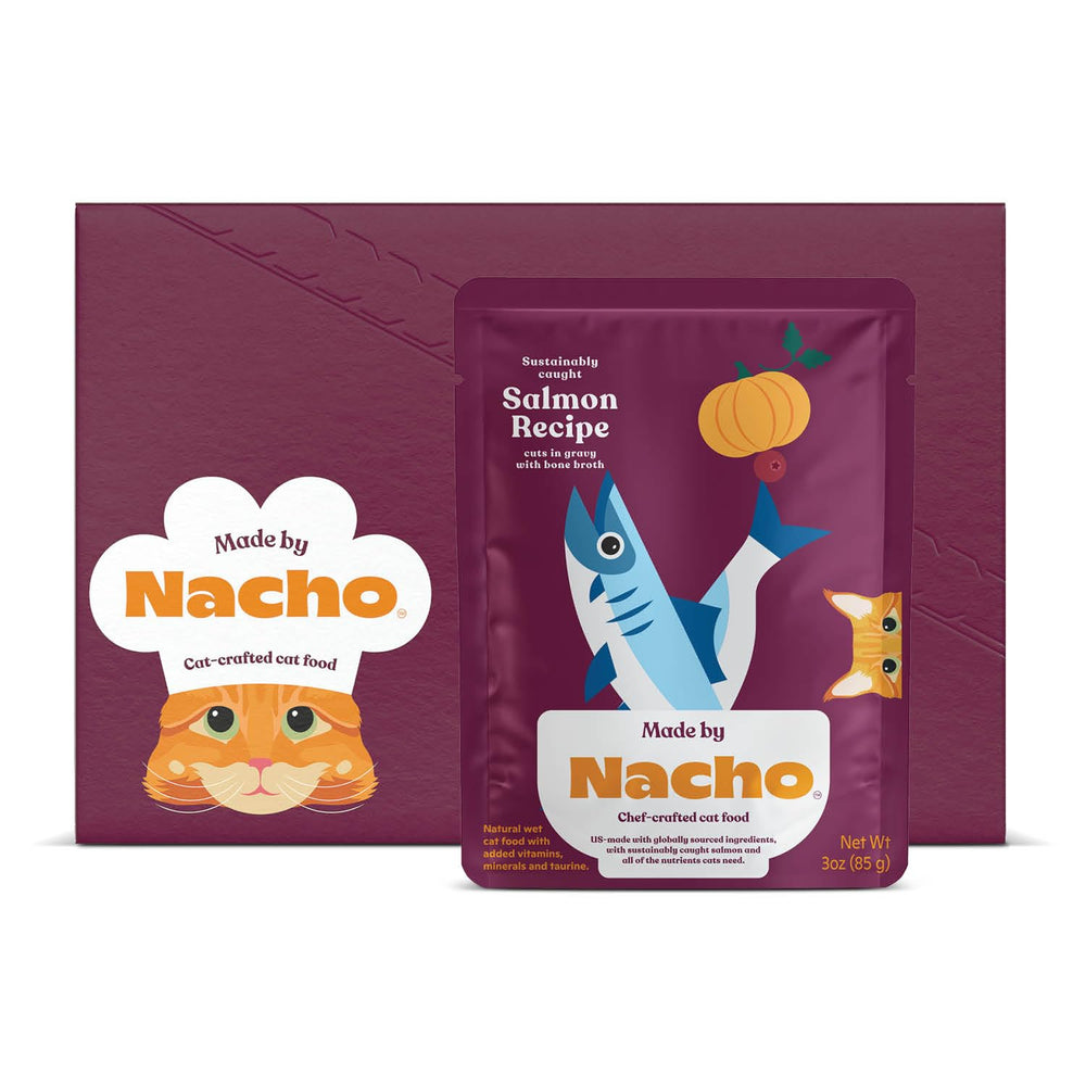 Made by Nacho salmon chunks with bone broth gravy for hydration and protein.
