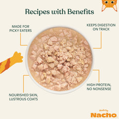 Made by Nacho wet cat food with prebiotics for digestive support and immune health.