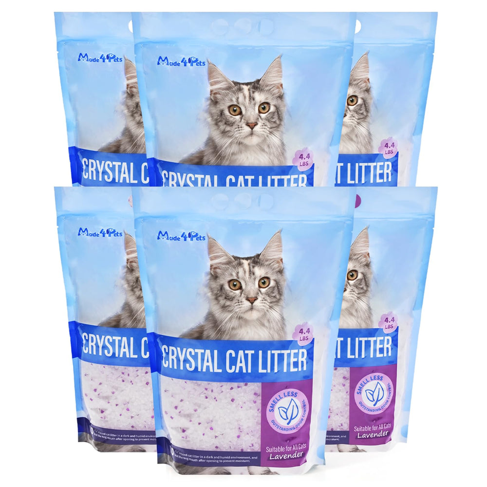 Made4Pets cat litter crystals packaging with lavender scent for odor control.