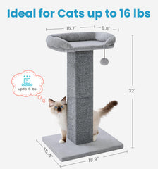 Made4Pets plush toy on the post encourages interactive play.
