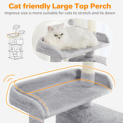 Made4Pets cat tree wide base enhances stability during play.