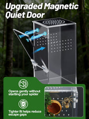 Magnetic door close-up highlights effortless access during misting and feeding.