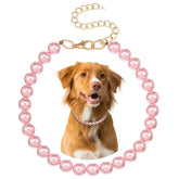 Madison Tyler dog pearl necklace close-up showcases elegant styling for pets.