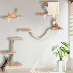 MADNIU cat wall shelves with scratching post for space-saving feline play and exercise