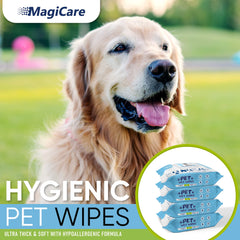 MAGICARE pet wipes texture close-up highlighting thick plush material for comfort.