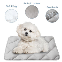 Magik and Kover crate pad with non-slip bottom for secure placement on wood floors.