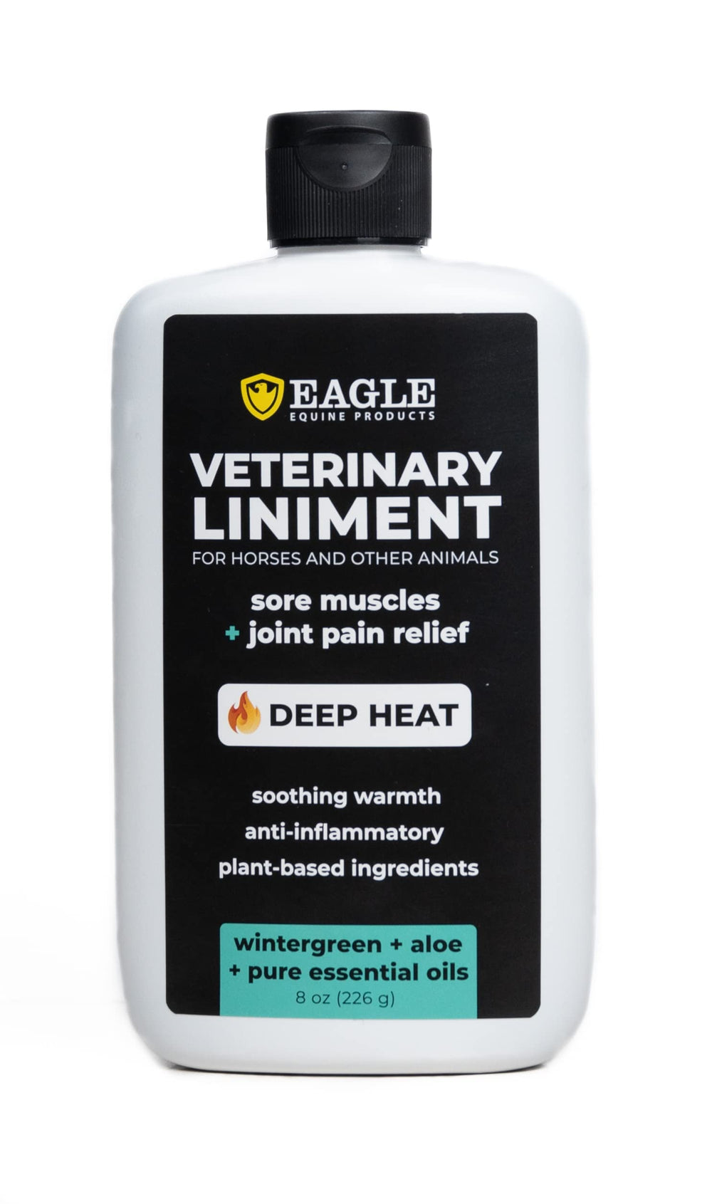 MagnaGard veterinary liniment gel bottle pour demonstrates easy application for soothing massage.
