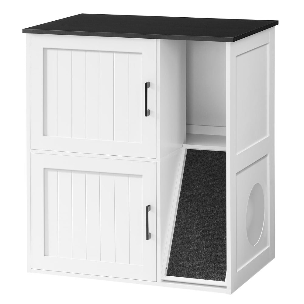 MAHANCRIS 2 cat litter box enclosure front view shows tidy setup and privacy